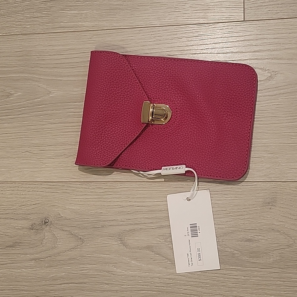 NWT- Fabriano Top Grain Leather Cell Phone Holder - DFS Pink
